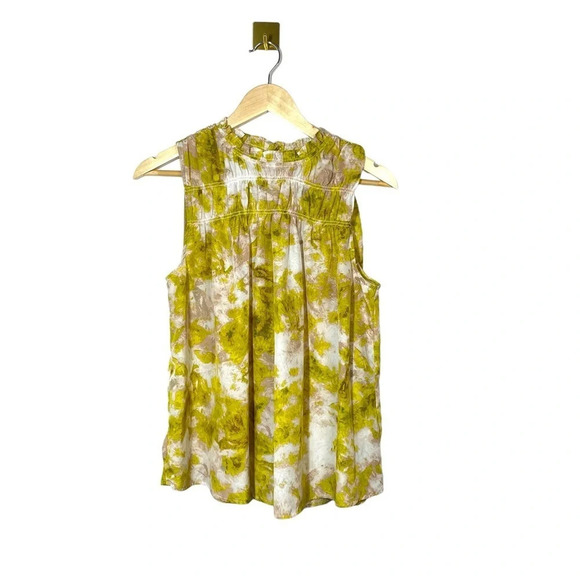 Joie Summer Porcelain Smocked Neck Sleeveless Blouse in Yellow/White Size M - Picture 6 of 15